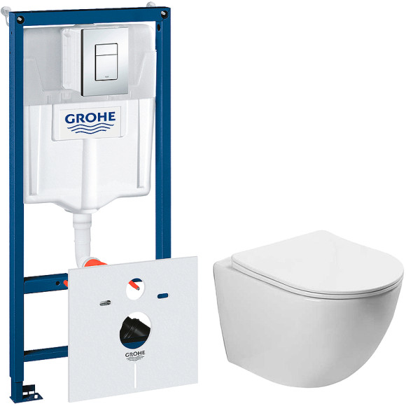 Комплект унитаза Vincea Globo VT1-14S с инсталляцией Grohe Rapid SL 38775001 с сиденьем Микролифт и клавишей смыва Хром