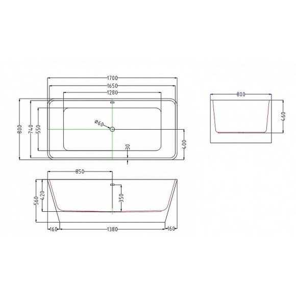 Акриловая ванна Esbano Vienna 170x80 ESVAVIEN без гидромассажа Акриловая ванна Esbano Vienna 170x80 ESVAVIEN без гидромассажа