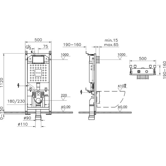 Инсталляция Vitra 700-1873 для унитаза с клавишей смыва Хром глянцевый Инсталляция Vitra 700-1873 для унитаза с клавишей смыва Хром глянцевый