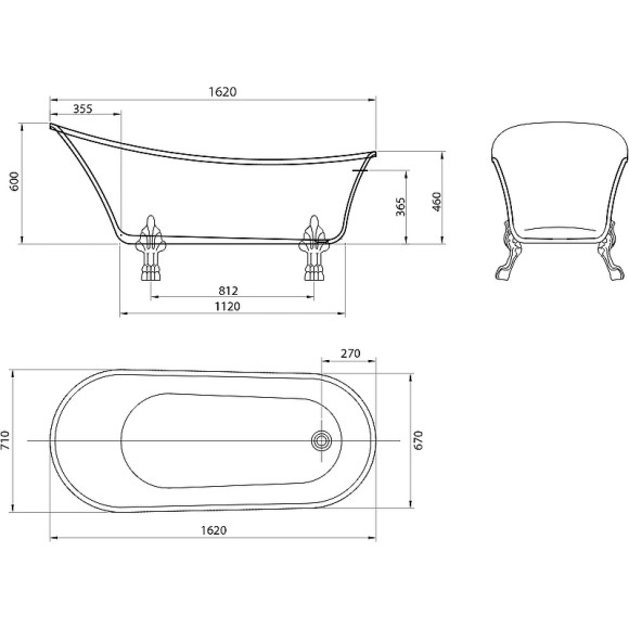 Акриловая ванна Grossman Retro 162х71 GR-1002 без гидромассажа