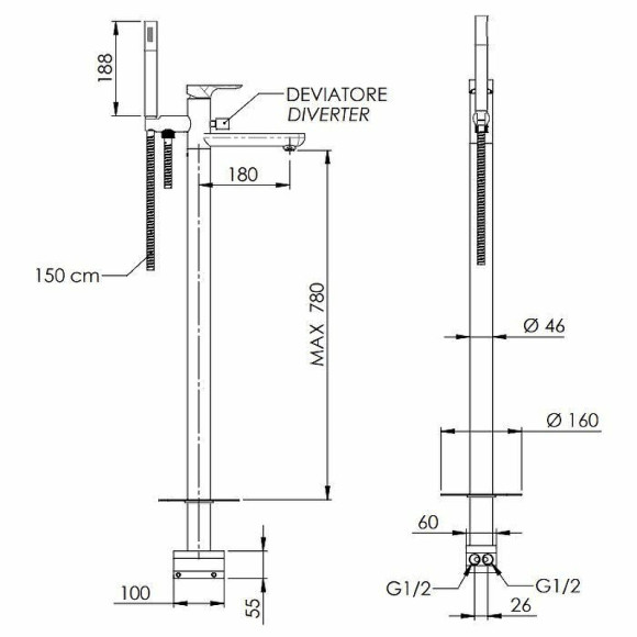 Смеситель для ванны Remer Infinity I08 Хром Смеситель для ванны Remer Infinity I08 Хром