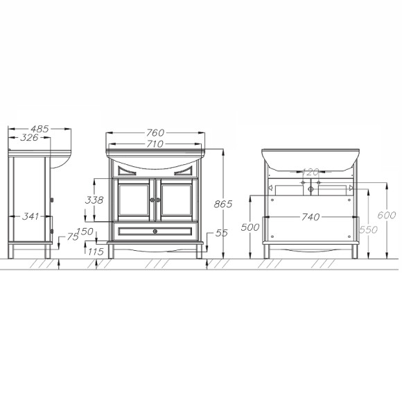 Тумба под раковину Opadiris Омега 75 00-00007357 Белая матовая
