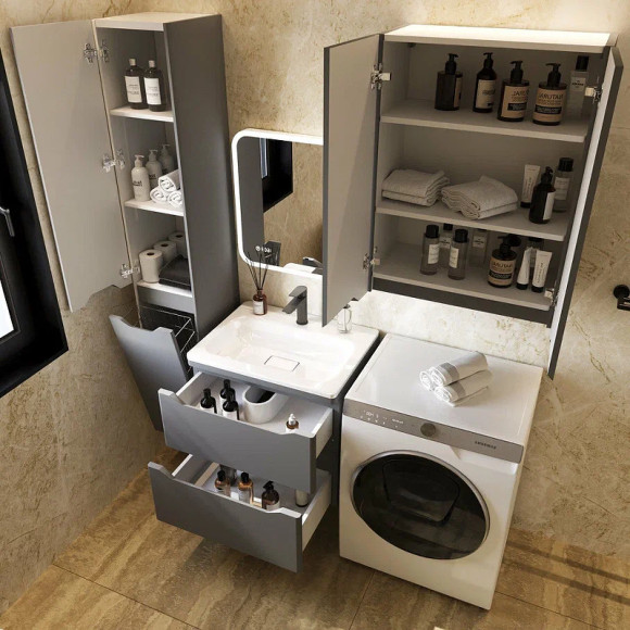 Шкаф пенал Style Line Марелла 30 L Люкс Plus СС-00002444 с бельевой корзиной Серый матовый антискрейтч Шкаф пенал Style Line Марелла 30 L Люкс Plus СС-00002444 с бельевой корзиной Серый матовый антискрейтч