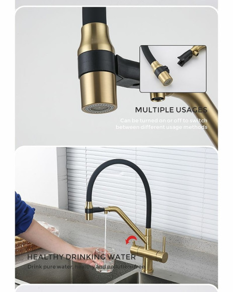 Смеситель для кухни Gappo G4398-83 Золотой сатин Черный Смеситель для кухни Gappo G4398-83 Золотой сатин Черный