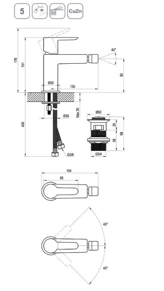 Смеситель для биде Ravak Puri PU 055.20 X070189 Черный матовый Смеситель для биде Ravak Puri PU 055.20 X070189 Черный матовый