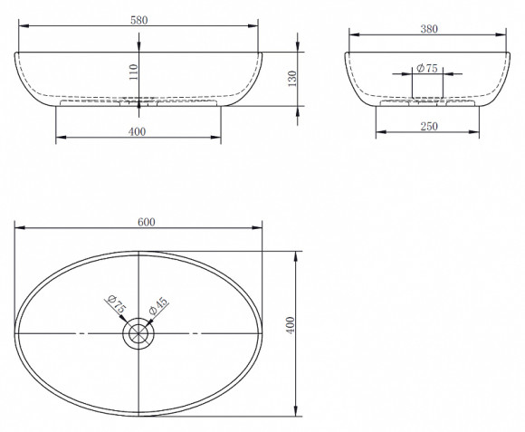Раковина-чаша Abber Kristall 60 AT2801Onyx Черная