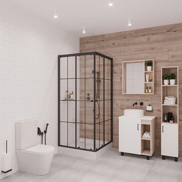 Душевой уголок Niagara Nova NG-0180-14 80х80 профиль Черный стекло прозрачное с принтом Душевой уголок Niagara Nova NG-0180-14 80х80 профиль Черный стекло прозрачное с принтом