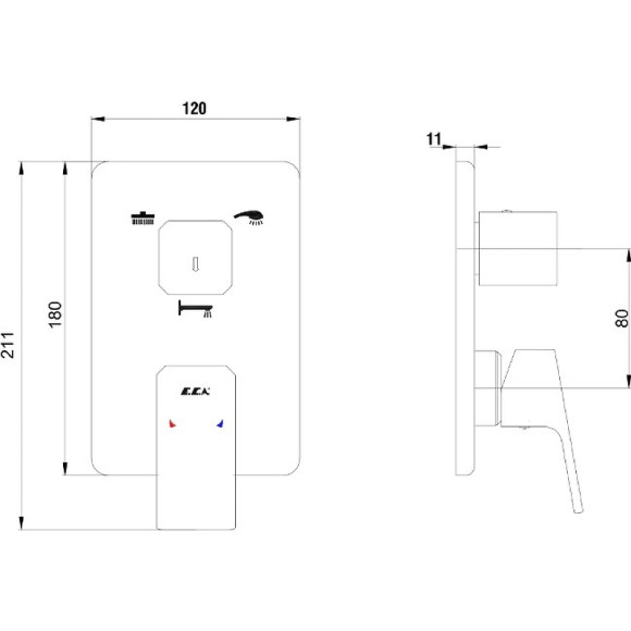 Смеситель для душа E.C.A. Tiera 102167305EX-K Хром Смеситель для душа E.C.A. Tiera 102167305EX-K Хром
