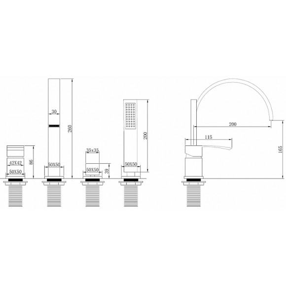 Смеситель на борт ванны Abber Wasserfall AF8613G Золото матовое Смеситель на борт ванны Abber Wasserfall AF8613G Золото матовое