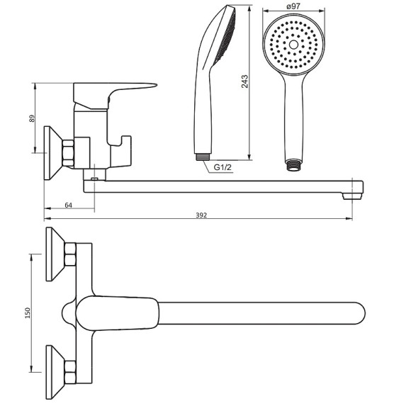 Смеситель для ванны Damixa RedBlu Origin Evo 2 789500000 универсальный Хром