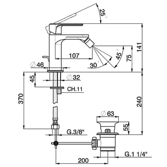 Смеситель для биде Cisal LineaViva LV00055021 Хром