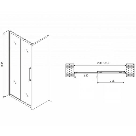 Душевая дверь Abber Schwarzer Diamant 150 AG30150MH профиль Хром стекло матовое Душевая дверь Abber Schwarzer Diamant 150 AG30150MH профиль Хром стекло матовое