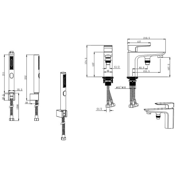 Смеситель на борт ванны Aquatek Вега AQ1044MB Черный матовый
