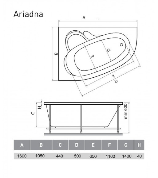 Акриловая ванна Relisan Ariadna 160x105 L Гл000000535 без гидромассажа