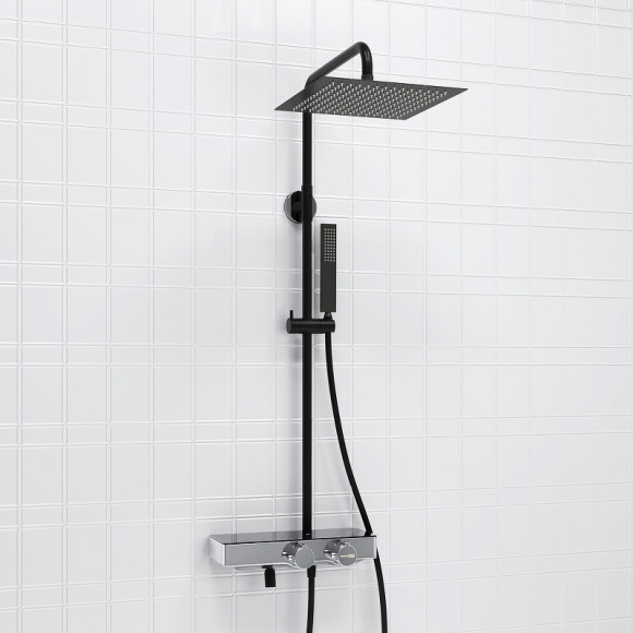 Душевая система WasserKRAFT Abens A114.162.218.CB Thermo с термостатом Черная матовая Хром