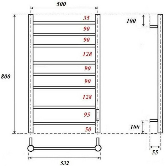 Электрический полотенцесушитель Point Аврора PN10858GR П8 500x800 диммер справа Графит премиум Электрический полотенцесушитель Point Аврора PN10858GR П8 500x800 диммер справа Графит премиум