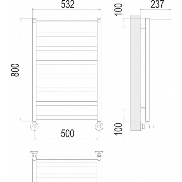 Водяной полотенцесушитель Terminus Хендрикс П8 500x800 4670078530424 с полкой Хром, нижнее подключение, G 1/2" ВР Водяной полотенцесушитель Terminus Хендрикс П8 500x800 4670078530424 с полкой Хром, нижнее подключение, G 1/2" ВР