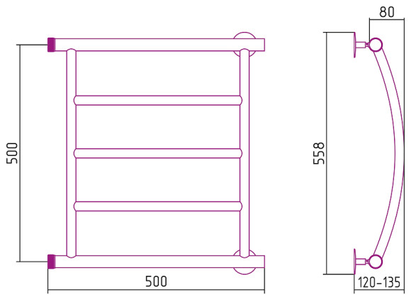 Водяной полотенцесушитель Сунержа Стилье Минор 500х500 00602-5050 Хром