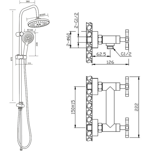 Душевая система Orange Mia M34-922b Черная