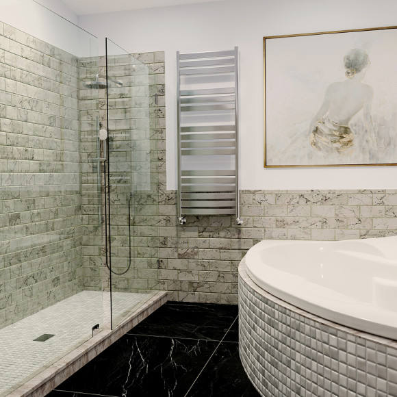 Водяной полотенцесушитель Terminus Латте П13 500х1200 4670078530714 Хром, нижнее подключение, G 1/2" ВР, с комплектом вентилей