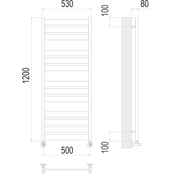 Водяной полотенцесушитель Terminus Латте П13 500х1200 4670078530714 Хром, нижнее подключение, G 1/2" ВР, с комплектом вентилей