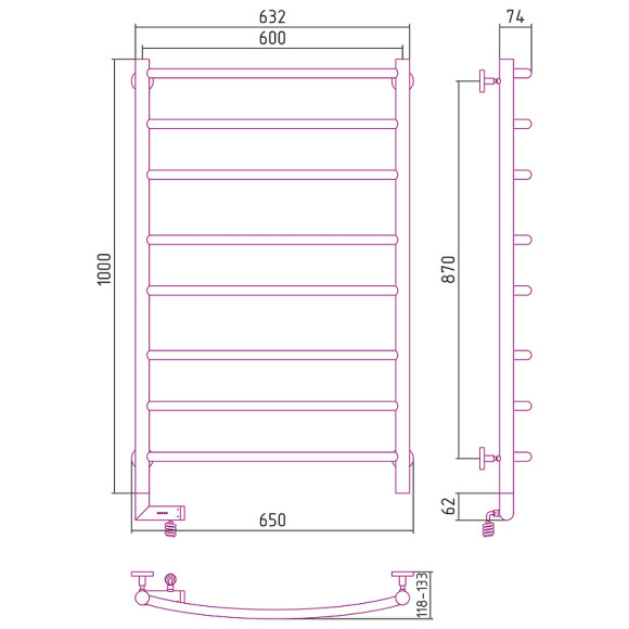 Электрический полотенцесушитель Сунержа Галант 2.0 1200x600 L 00-5200-1060 Хром