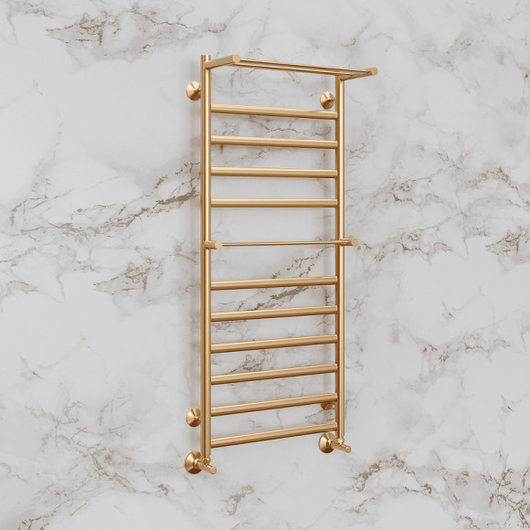 Водяной полотенцесушитель Terminus Хендрикс П12 500х1200 4670078529831 с полкой Хром, нижнее подключение, G 1/2" ВР, с угловым соединением