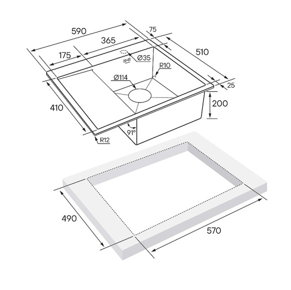 Кухонная мойка Paulmark Kroner 59F PM225951-GMR Вороненая сталь Кухонная мойка Paulmark Kroner 59F PM225951-GMR Вороненая сталь