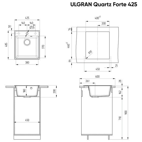 Кухонная мойка Ulgran Quartz Forte 425-09 Асфальт