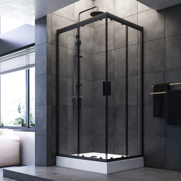 Душевой уголок AM.PM Gem 100х80 W90G-404-100280-BT профиль Черный матовый стекло прозрачное Душевой уголок AM.PM Gem 100х80 W90G-404-100280-BT профиль Черный матовый стекло прозрачное