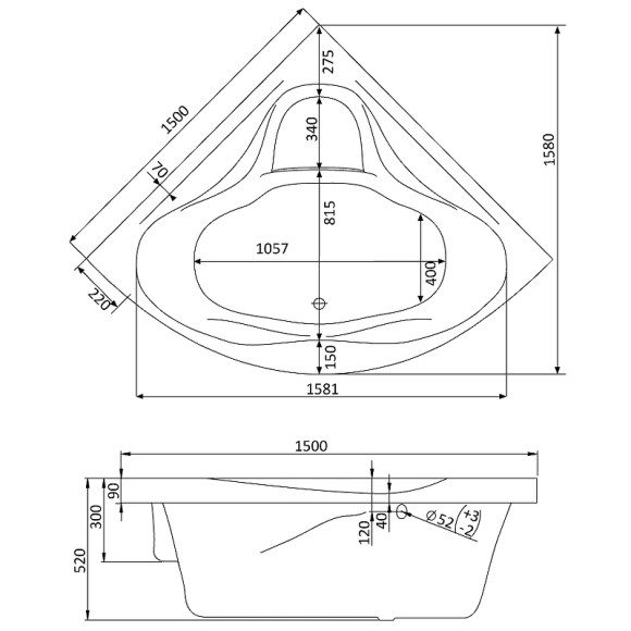 Акриловая ванна Santek Сан-Паулу 150x150 1WH302399 без гидромассажа Акриловая ванна Santek Сан-Паулу 150x150 1WH302399 без гидромассажа