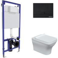 Комплект унитаза с инсталляцией Berges Novum 042451 с сиденьем Микролифт и Черной клавишей смыва