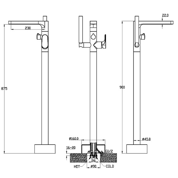 Смеситель для ванны Boheme Spectre 459-MG Золото матовое Смеситель для ванны Boheme Spectre 459-MG Золото матовое