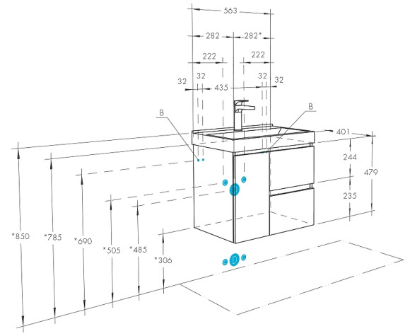 Тумба под раковину Aquaton Рене 56 1A258501NRC80 подвесная Белая Грецкий орех