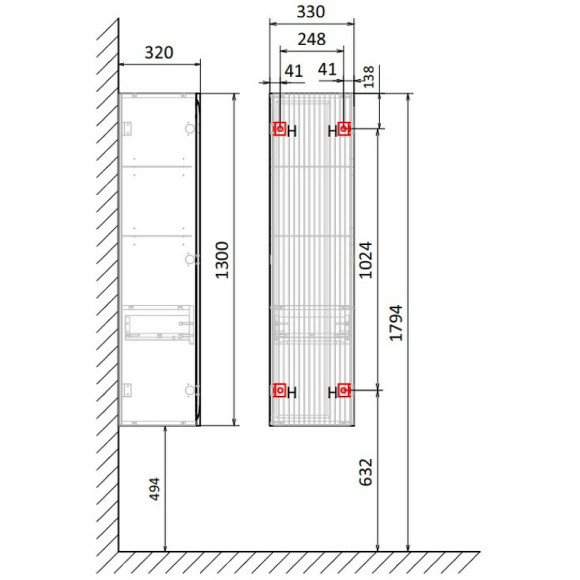 Шкаф пенал Jorno Strong 33 Str.04.130/P/A подвесной Антрацит
