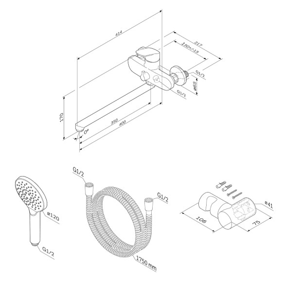 Смеситель для ванны AM.PM Like F8095000 универсальный Хром Смеситель для ванны AM.PM Like F8095000 универсальный Хром