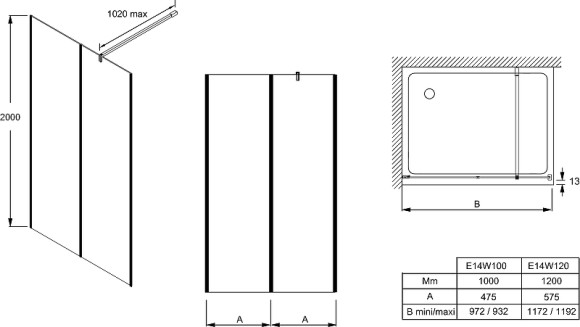 Душевая перегородка Jacob Delafon Serenity 100х200 E14W100-BLV профиль Черный стекло прозрачное
