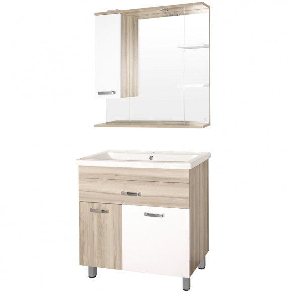 Зеркало со шкафом Style Line Ориноко 80 С с подсветкой Белый Светлое Дерево Зеркало со шкафом Style Line Ориноко 80 С с подсветкой Белый Светлое Дерево