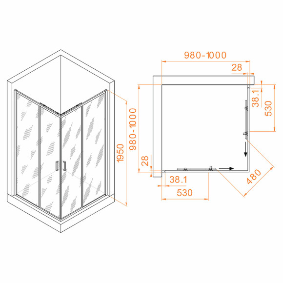 Душевой уголок RGW Passage PA-39 100x100 03083900-11 профиль Хром стекло прозрачное