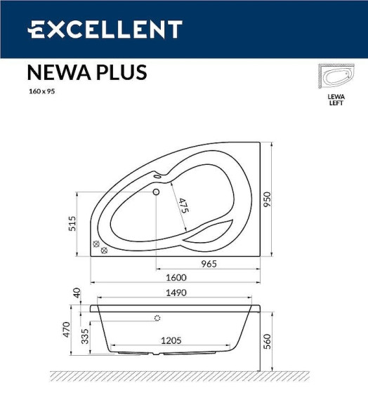 Акриловая ванна Excellent Newa 160x95 L WAEX.NEL16.SMART.CR с гидромассажем Акриловая ванна Excellent Newa 160x95 L WAEX.NEL16.SMART.CR с гидромассажем