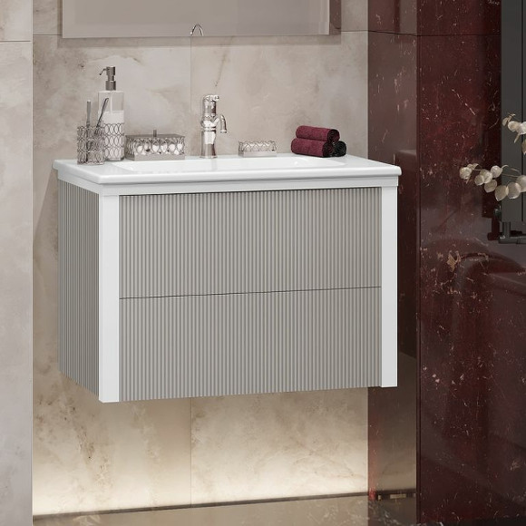 Тумба под раковину Opadiris Рубинно 80 00-00007340 подвесная Серая глянцевая Тумба под раковину Opadiris Рубинно 80 00-00007340 подвесная Серая глянцевая