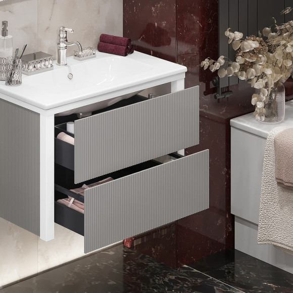 Тумба под раковину Opadiris Рубинно 80 00-00007340 подвесная Серая глянцевая Тумба под раковину Opadiris Рубинно 80 00-00007340 подвесная Серая глянцевая