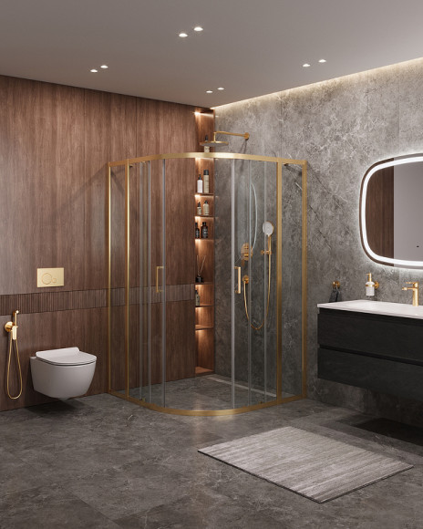 Душевой уголок Cezares Molveno 120x120 MOLVENO-R-22-90+30-C-BORO-IV профиль Брашированное золото стекло прозрачное