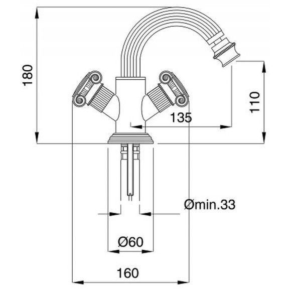 Смеситель для биде Cezares Olimp OLIMP-BS2-03/24-Sw Золото 24 карат