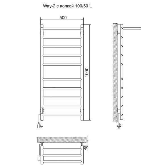 Электрический полотенцесушитель Ника Way-2 100/50 с полкой Хром Электрический полотенцесушитель Ника Way-2 100/50 с полкой Хром
