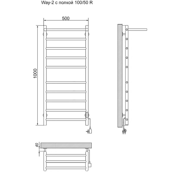 Электрический полотенцесушитель Ника Way-2 100/50 с полкой Хром Электрический полотенцесушитель Ника Way-2 100/50 с полкой Хром