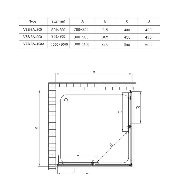 Душевой уголок Vincea Alpha 80x80 VSS-3AL800CL профиль Хром стекло прозрачное