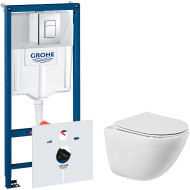 Комплект унитаза BelBagno Amanda BB051CHR+BB051SC с инсталляцией Grohe Rapid SL 38775001 с сиденьем Микролифт и клавишей смыва Хром