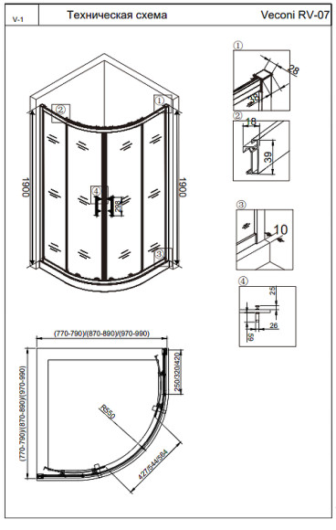Душевой уголок Veconi Rovigo RV-07B 90х90 RV07B-90-01-C3 профиль Черный матовый стекло прозрачное Душевой уголок Veconi Rovigo RV-07B 90х90 RV07B-90-01-C3 профиль Черный матовый стекло прозрачное