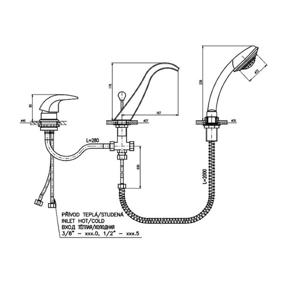 Смеситель на борт ванны Rav Slezak Dunaj D461.5S Хром Смеситель на борт ванны Rav Slezak Dunaj D461.5S Хром